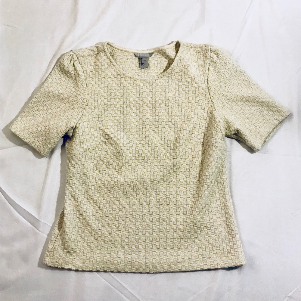 Cream Box Stitch Top with Bell Sleeves by H&M